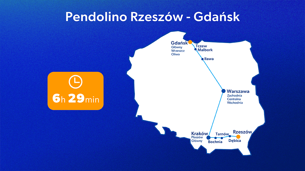mapka Rozkład jazdy Pendolino Rzeszów–Gdańsk
