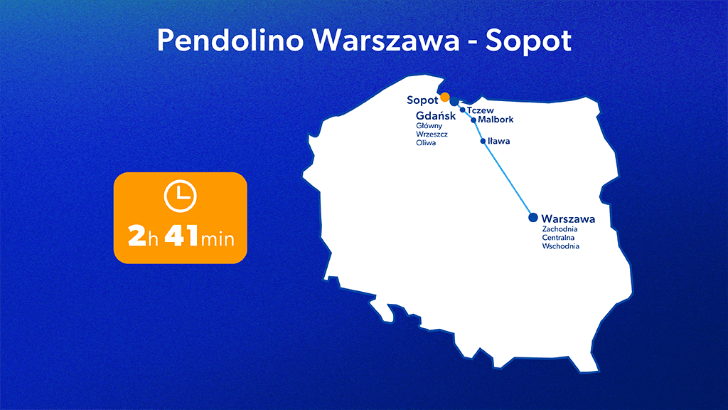 Trasa Pendolino Warszawa–Sopot – mapa